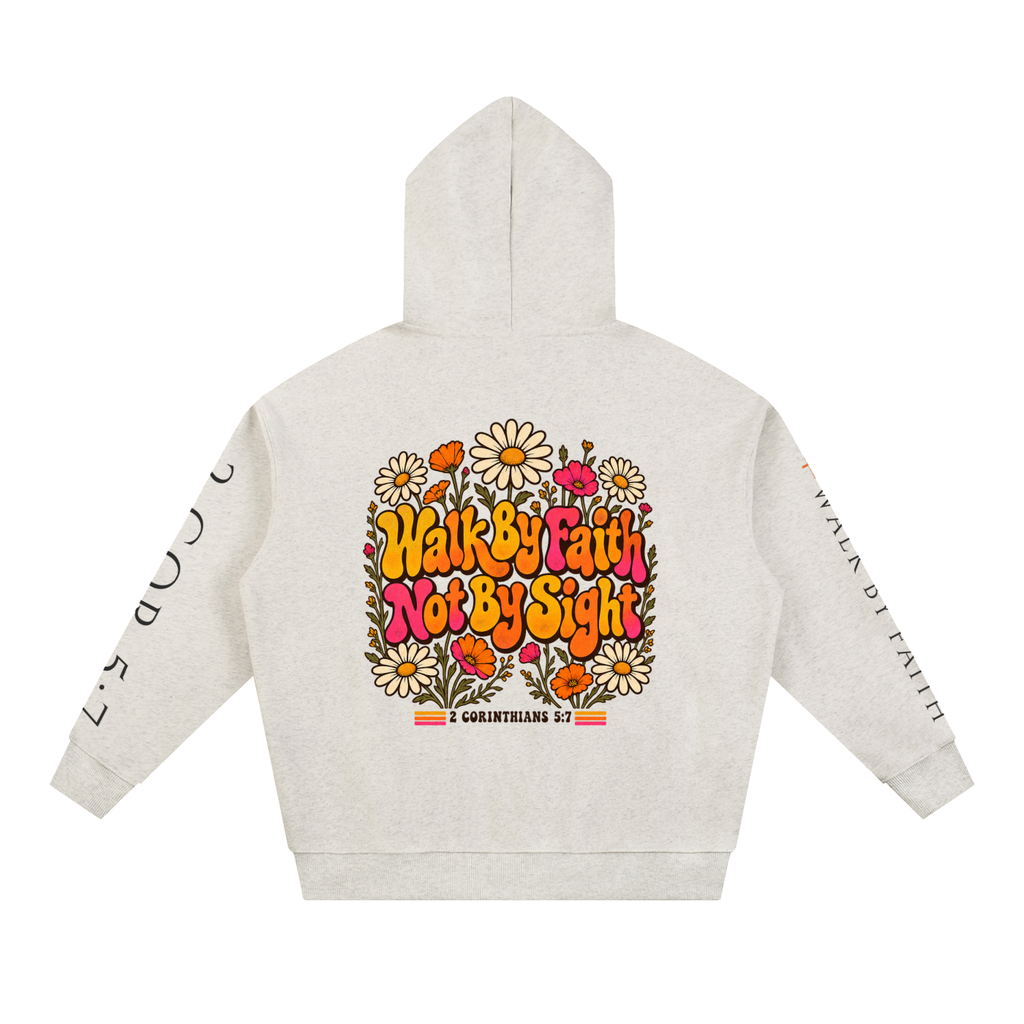 Walk By Faith Not By Sight Retro Hoodie | Groovy 70s Christian Sweatshirt, 2 Corinthians 5:7 Daisy Faith Gift