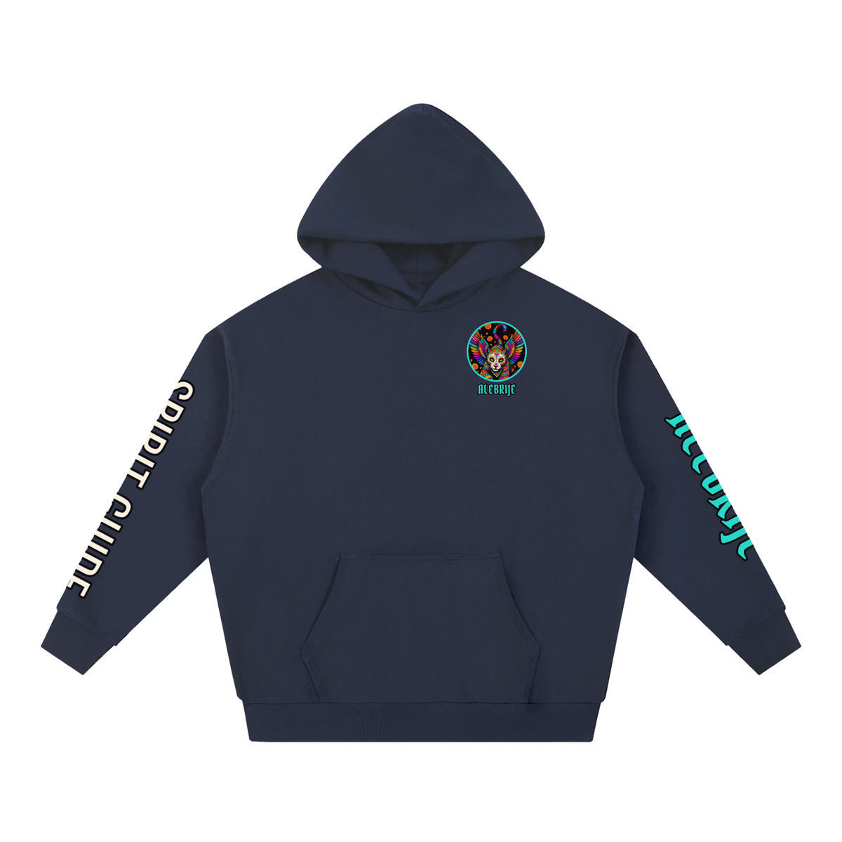 Alebrije Hoodie | Winged Jaguar Spirit Guide Día de los Muertos Graphic Hoodie, Back & Sleeve Print