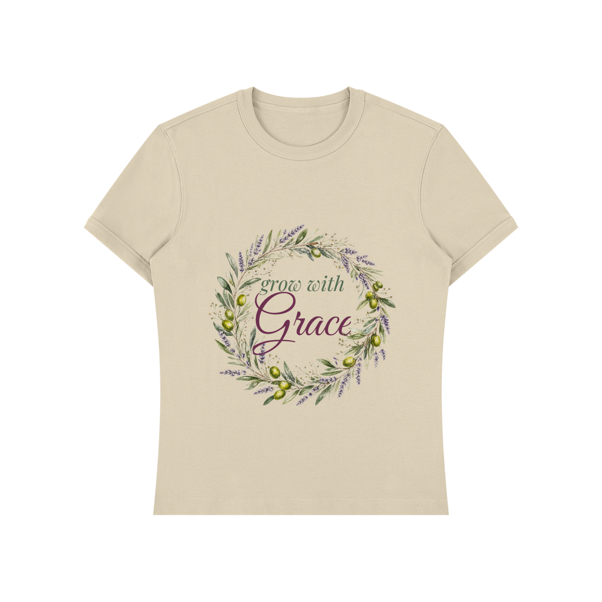 Grow With Grace Shirt | Olive Lavender Wreath Watercolor Graphic Tee for Women
