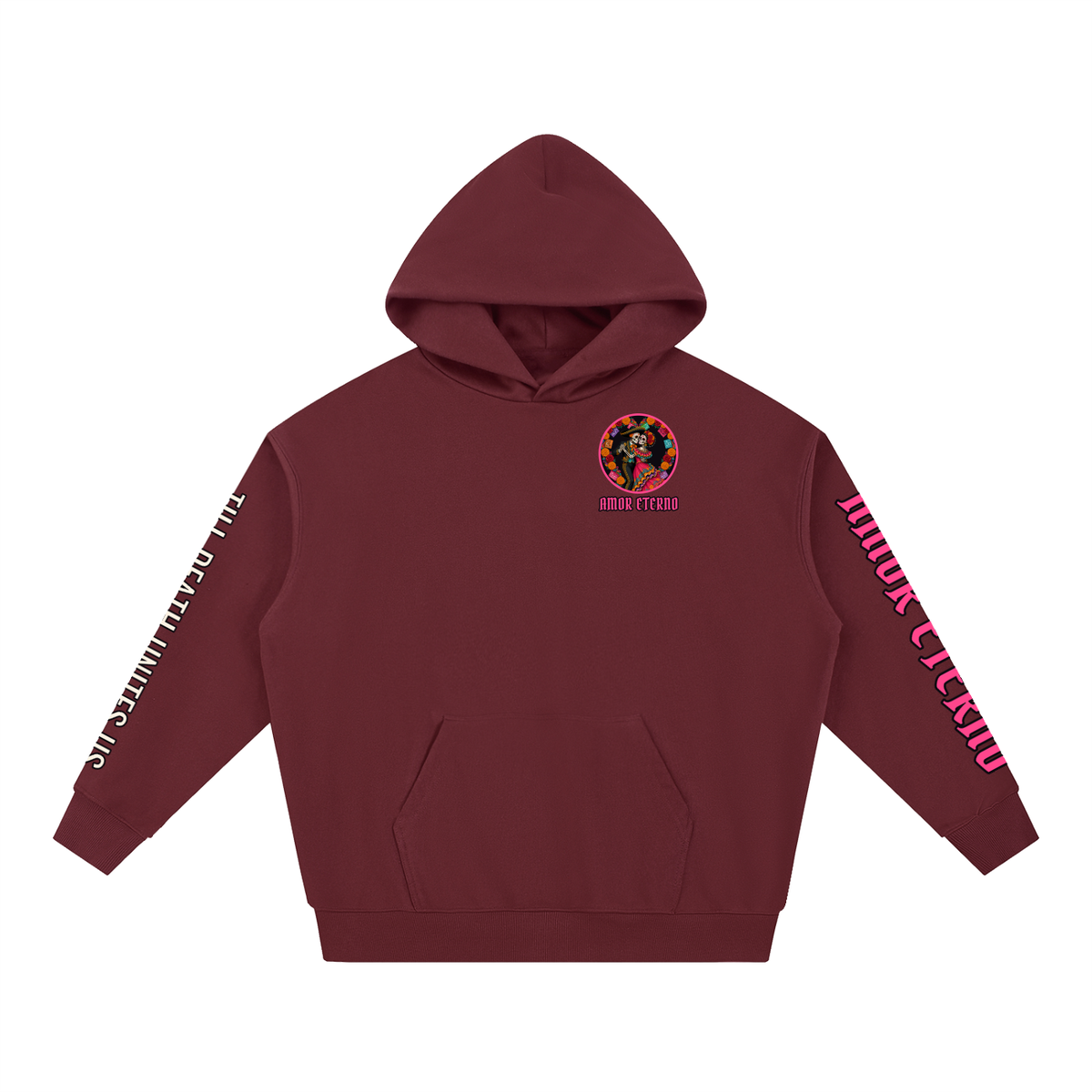 Amor Eterno Hoodie | Skeleton Couple Dancing Día de los Muertos Graphic Hoodie, Back & Sleeve Print