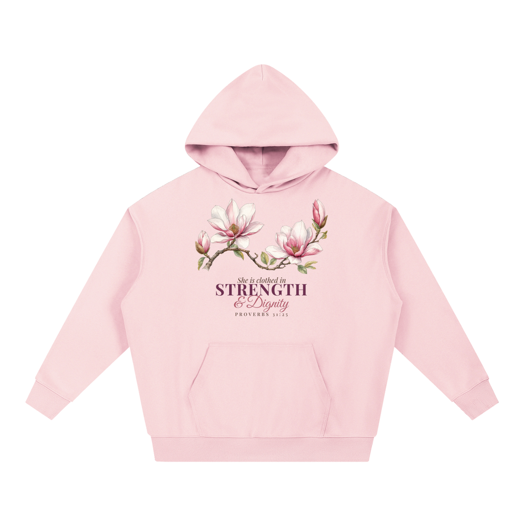 Strength and Dignity Hoodie | Magnolia Proverbs 31:25 Watercolor Floral Sweatshirt for Women