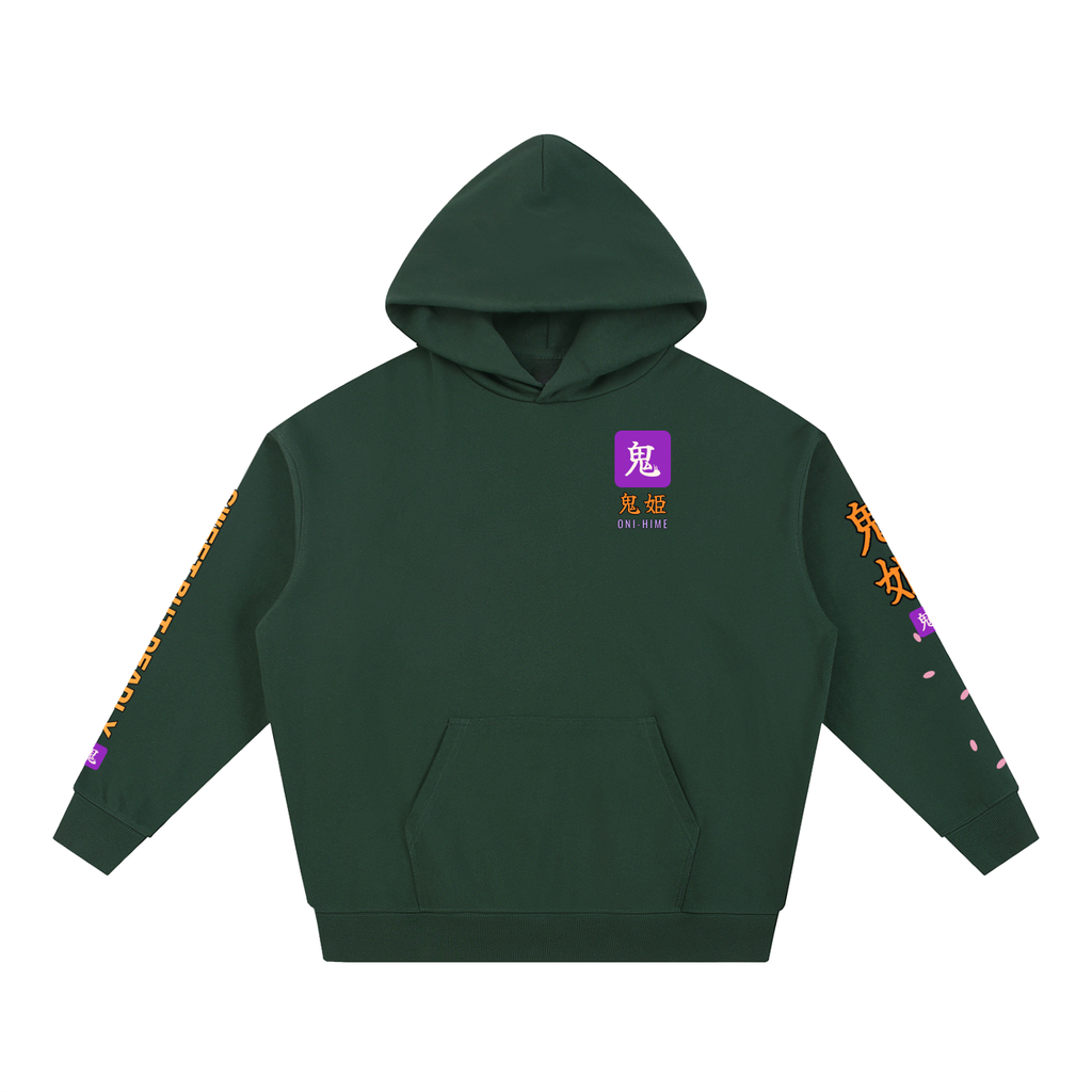 Oni-Hime Hoodie | Demon Princess Female Samurai Japanese Graphic Hoodie, Back & Sleeve Print