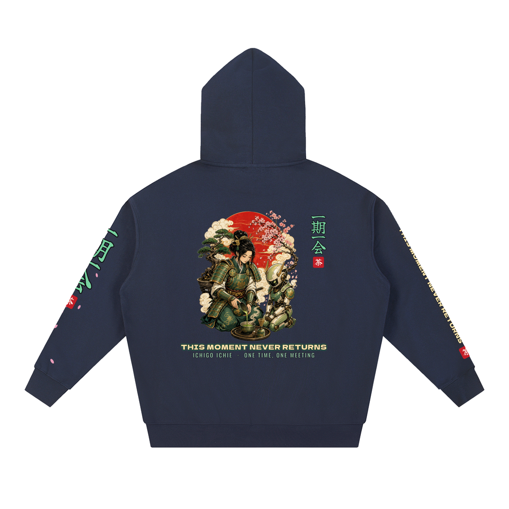 Ichigo Ichie Hoodie | Samurai Tea Ceremony Mecha Japanese Graphic Hoodie, Back & Sleeve Print