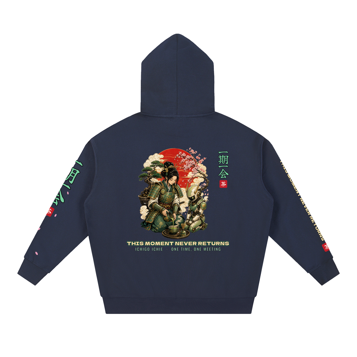 Ichigo Ichie Hoodie | Samurai Tea Ceremony Mecha Japanese Graphic Hoodie, Back & Sleeve Print