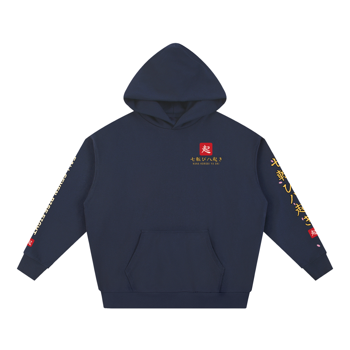 Fall Seven Rise Eight Hoodie | Japanese Proverb Female Samurai Graphic Hoodie, Back & Sleeve Print