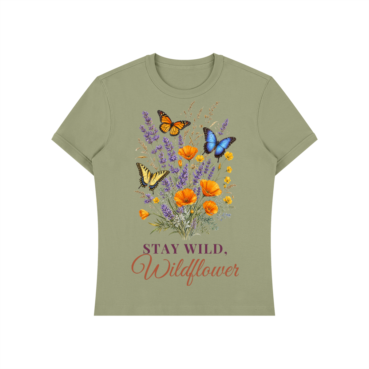 Stay Wild Wildflower Shirt | Lavender Poppy Butterfly Watercolor Graphic Tee for Women