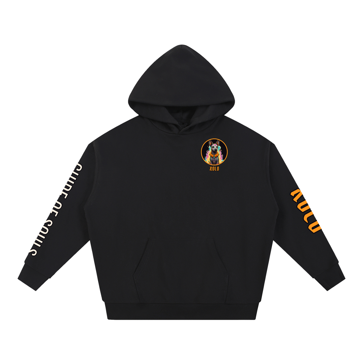 Xolo Hoodie | Xoloitzcuintle Spirit Dog Día de los Muertos Graphic Hoodie, Back & Sleeve Print
