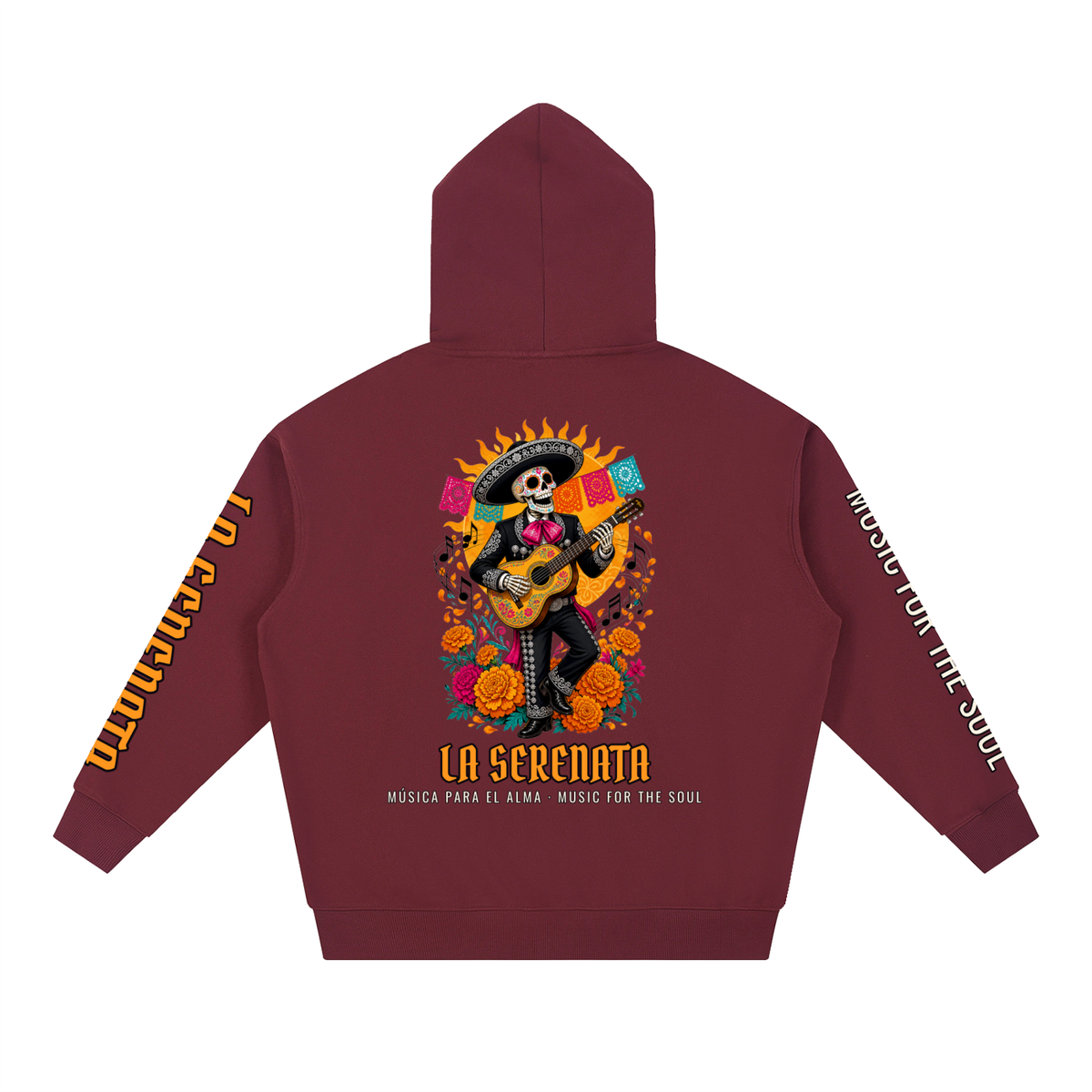 La Serenata Hoodie | Skeleton Mariachi Día de los Muertos Graphic Hoodie, Back & Sleeve Print