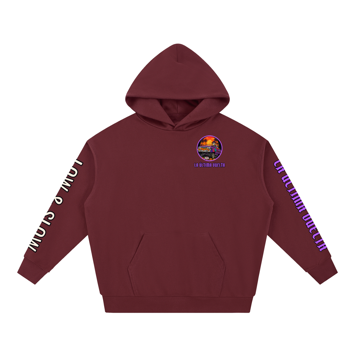 La Última Vuelta Hoodie | Lowrider Calaca Día de los Muertos Graphic Hoodie, Back & Sleeve Print