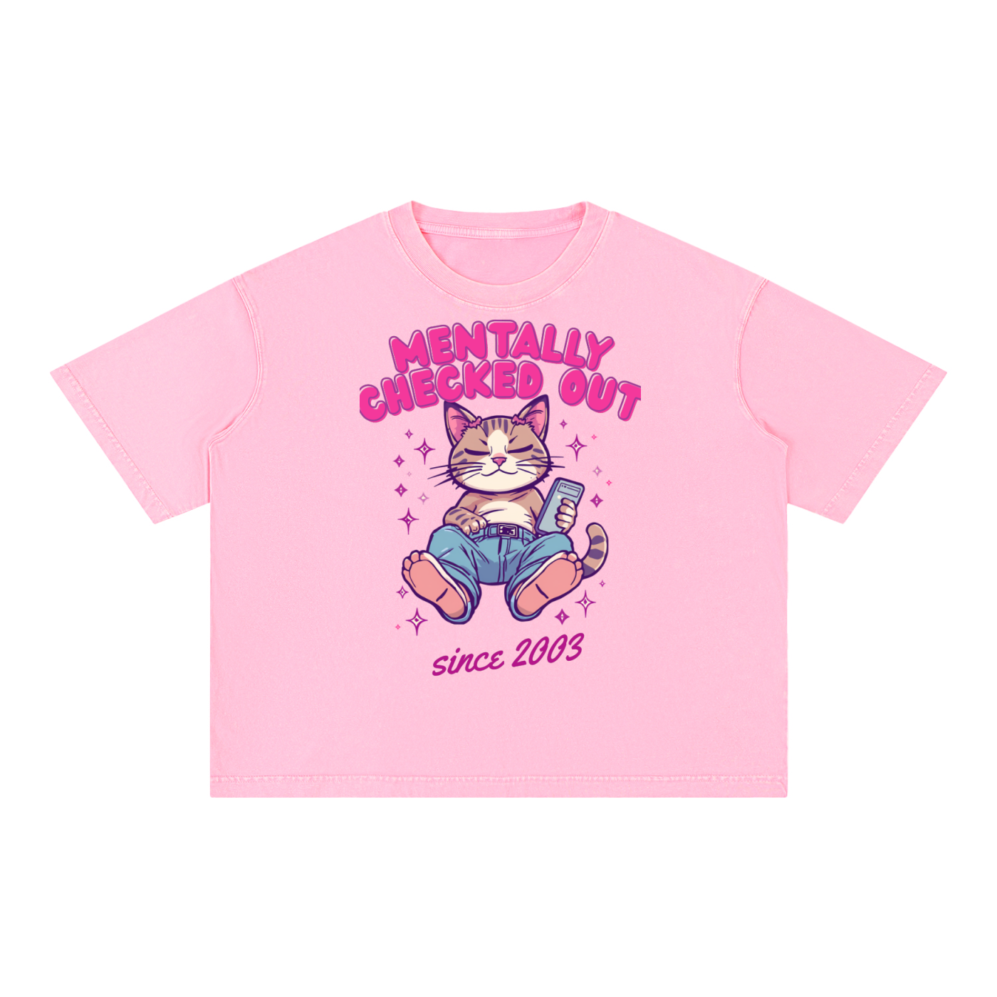 Mentally Checked Out | Funny Cat Boxy Washed T-Shirt