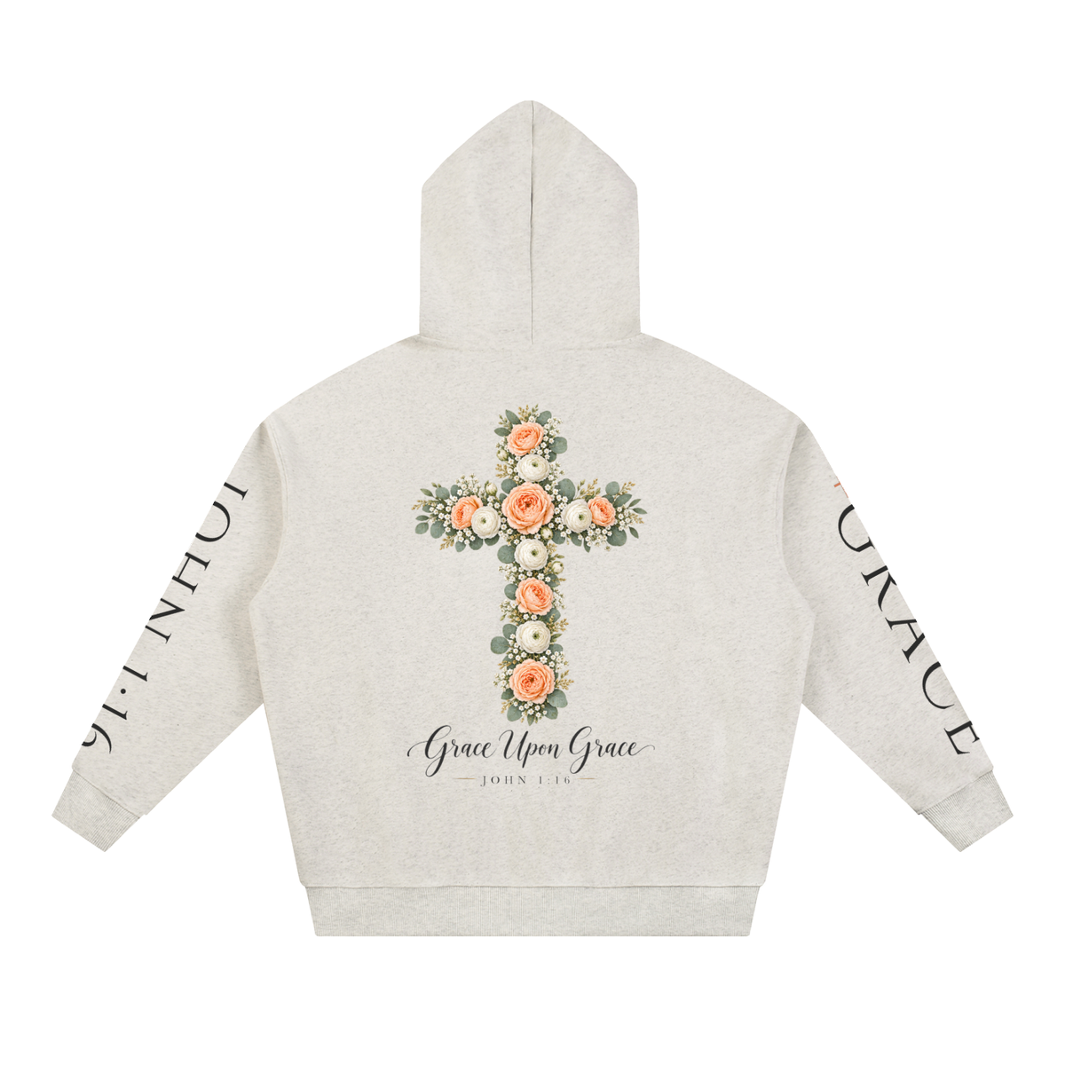 Grace Upon Grace Floral Cross Hoodie | John 1:16 Christian Sweatshirt, Wildflower Faith Gift for Women