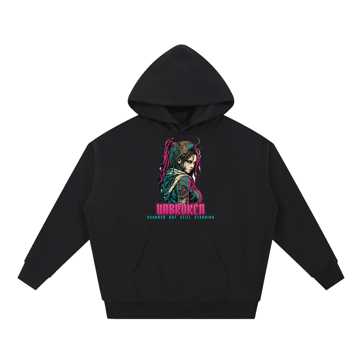 Unbroken Hoodie | Scarred Anime Warrior Graphic Hoodie