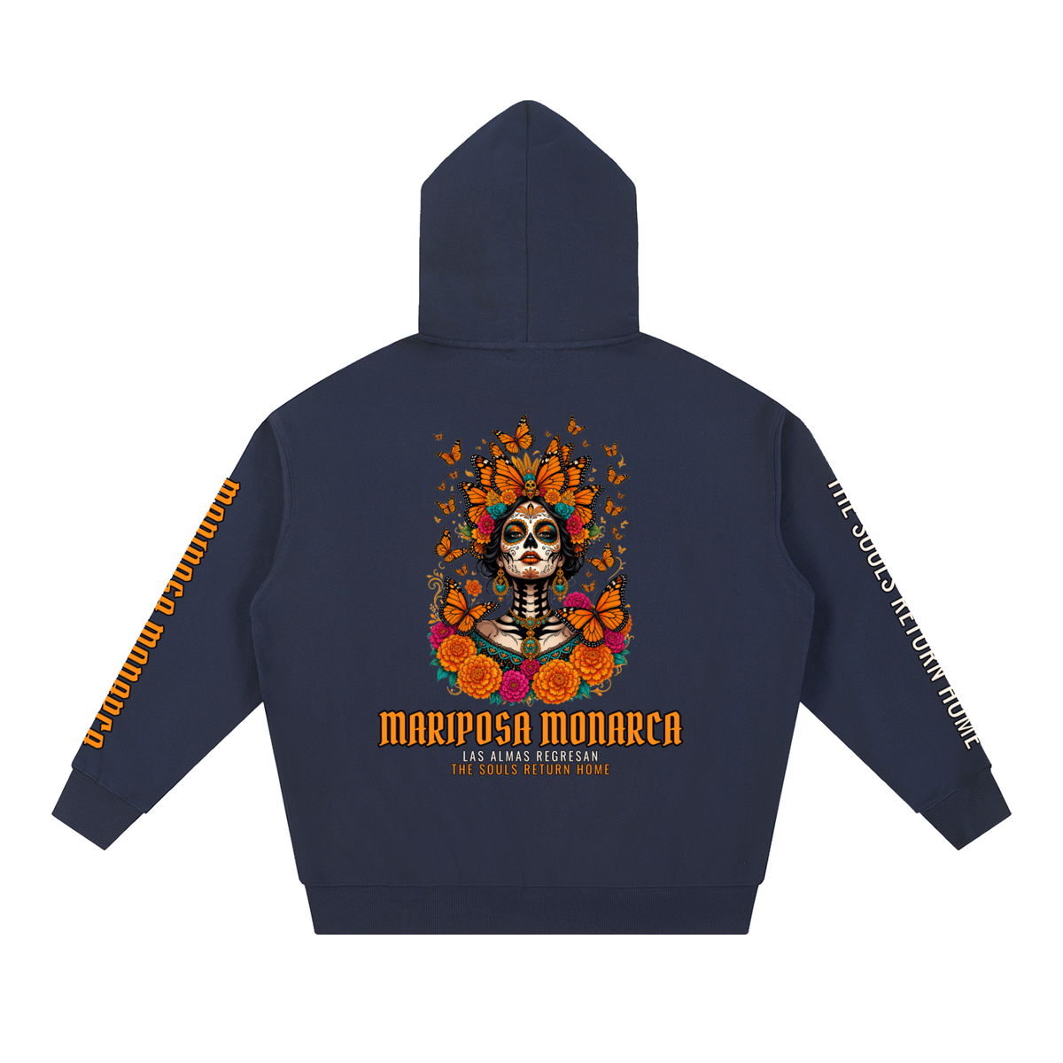 Mariposa Monarca Hoodie | Monarch Butterfly Catrina Día de los Muertos Graphic Hoodie, Back & Sleeve Print