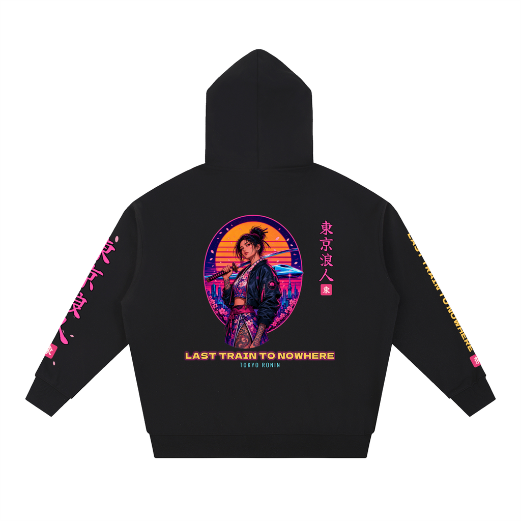Tokyo Ronin Hoodie | Synthwave Female Samurai Japanese Graphic Hoodie, Back & Sleeve Print