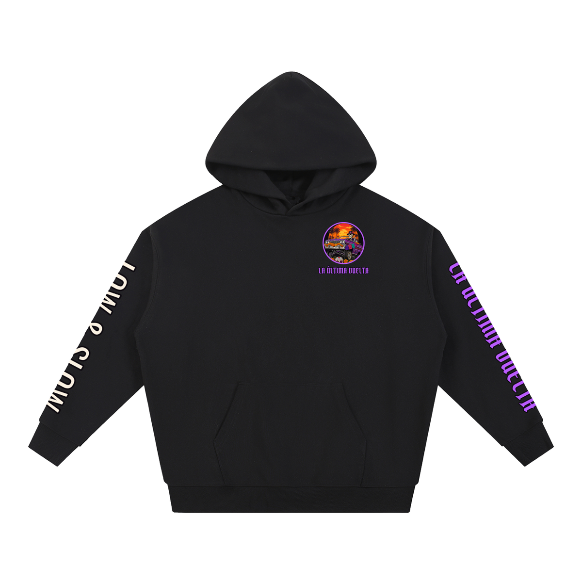 La Última Vuelta Hoodie | Lowrider Calaca Día de los Muertos Graphic Hoodie, Back & Sleeve Print