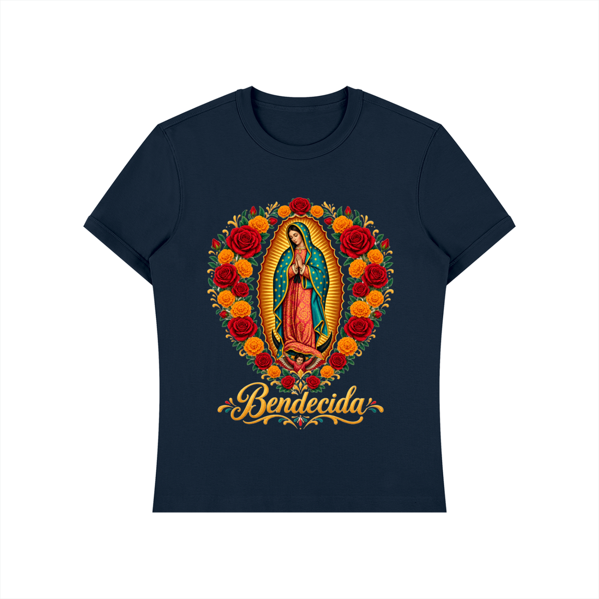 Bendecida Virgen de Guadalupe Shirt | Our Lady of Guadalupe Roses Tee, Catholic Mexican Faith Gift