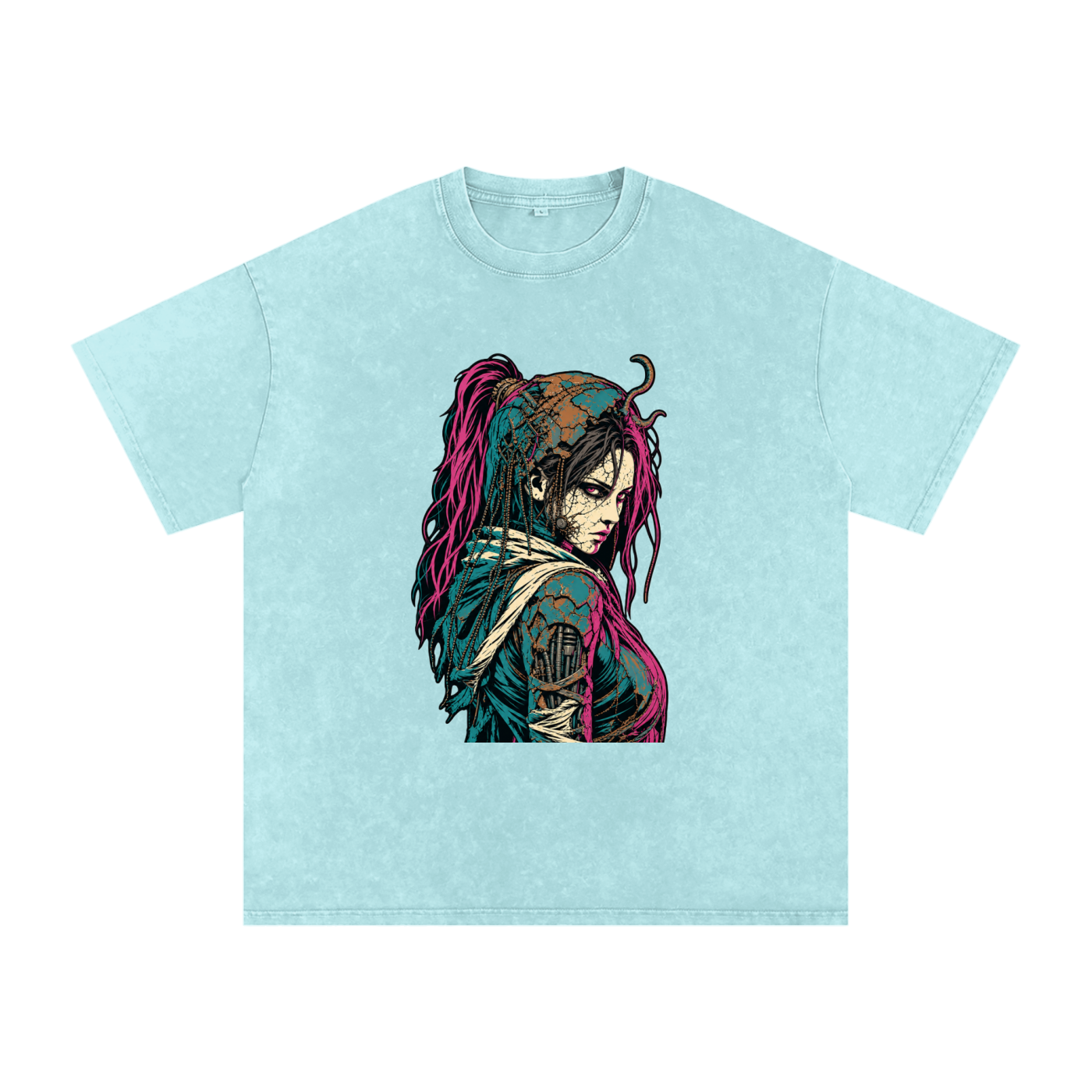 WASTELAND WARRIOR 02 | Dark Sci-Fi Snow-Washed Oversized Tee