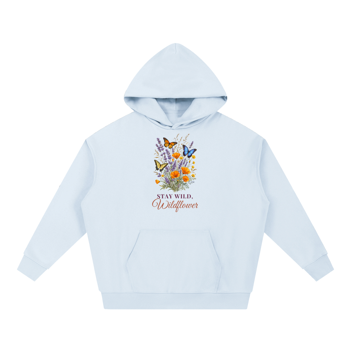 Stay Wild Wildflower Hoodie | Lavender Poppy Butterfly Watercolor Floral Sweatshirt for Women