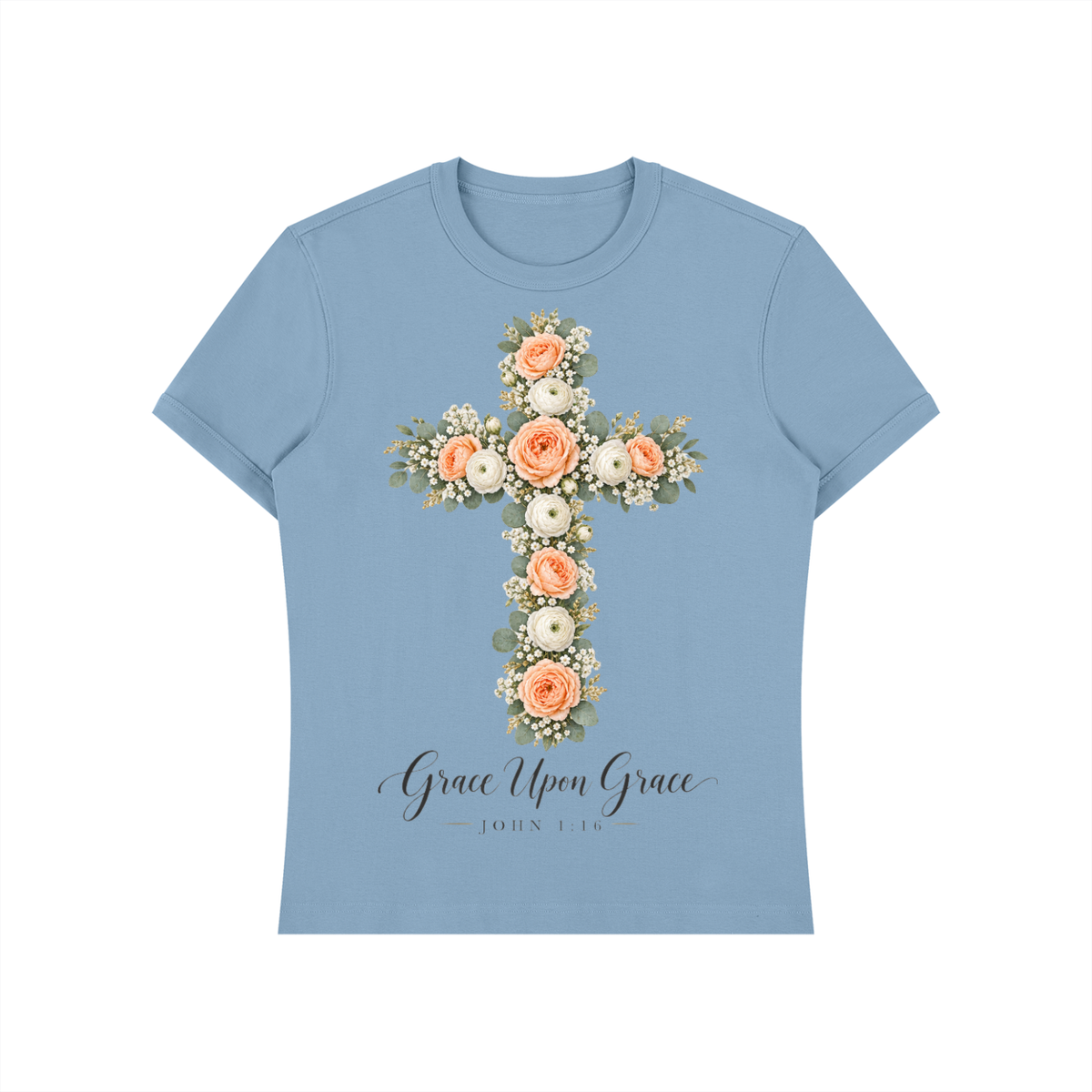 Grace Upon Grace Floral Cross Shirt | John 1:16 Christian Tee, Wildflower Faith Gift for Women