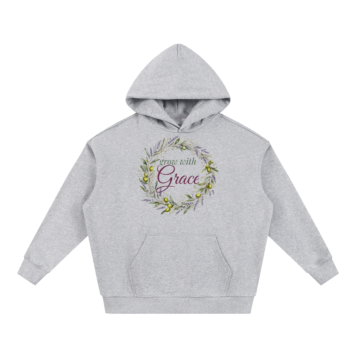Grow With Grace Hoodie | Olive Lavender Wreath Watercolor Floral Sweatshirt for Women