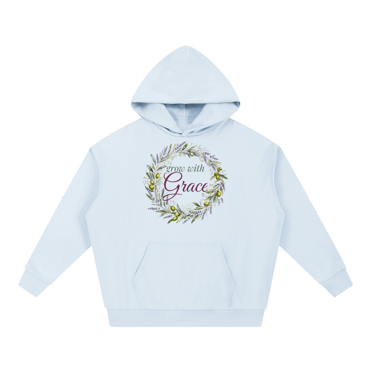 Grow With Grace Hoodie | Olive Lavender Wreath Watercolor Floral Sweatshirt for Women