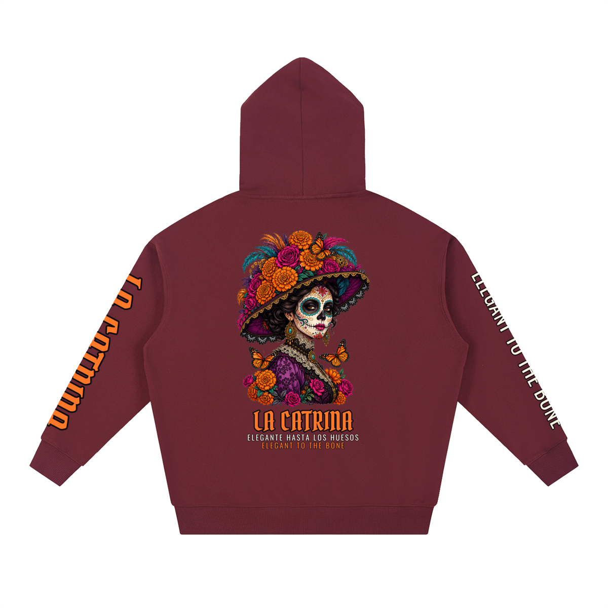 La Catrina Hoodie | Sugar Skull Catrina Día de los Muertos Graphic Hoodie, Back & Sleeve Print