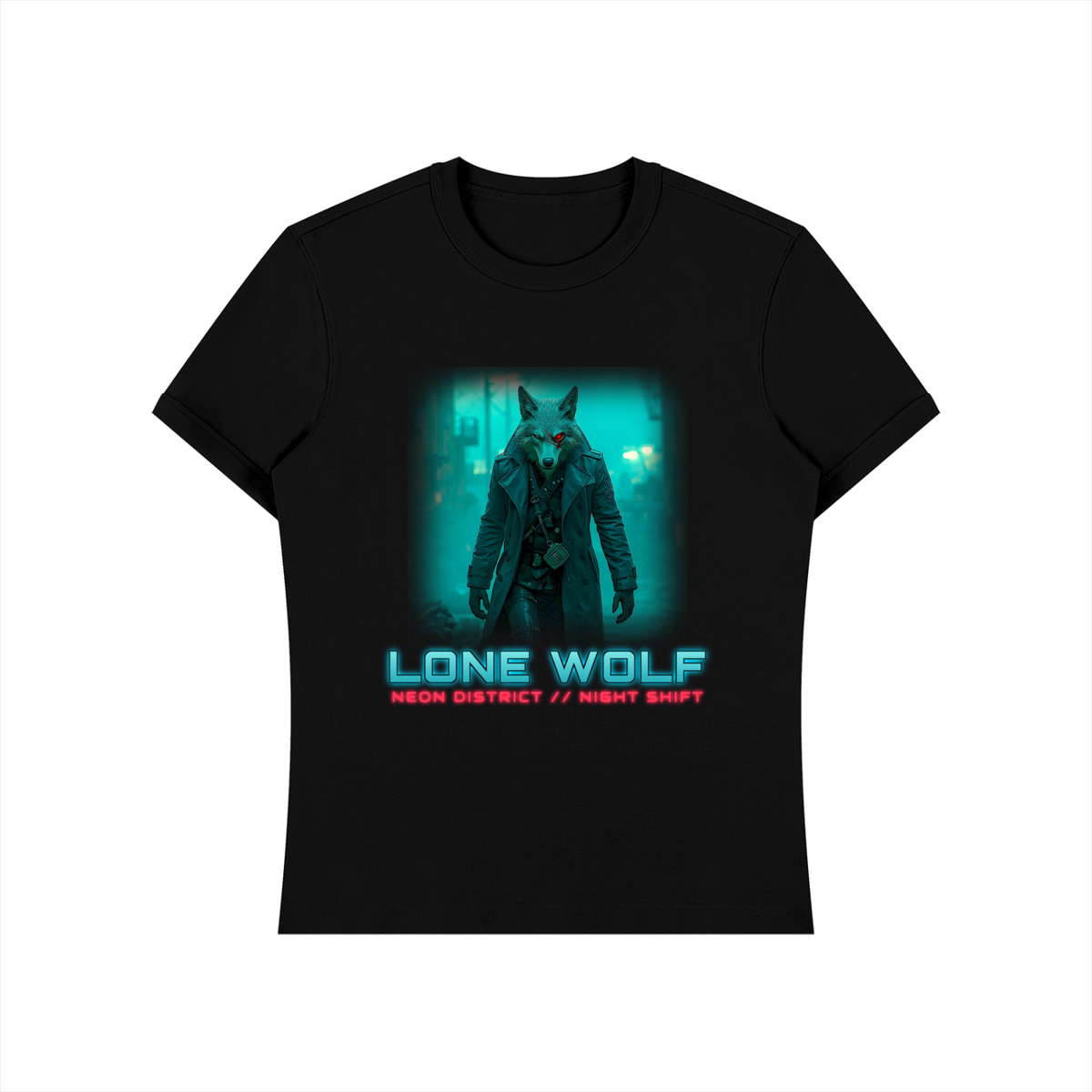 Lone Wolf Cyberpunk T-Shirt | Neon Sci-Fi Wolf Graphic Tee