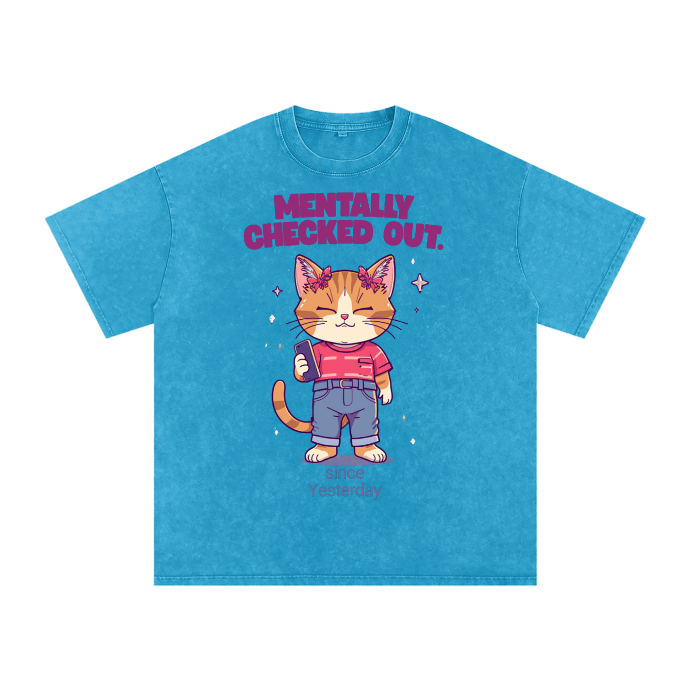 Mentally Checked Out | Funny Cat Oversized T-Shirt