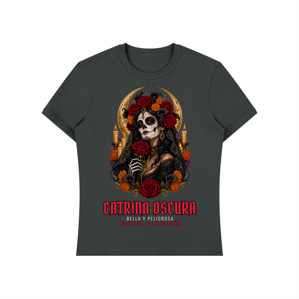 Catrina Oscura T-Shirt | Gothic Dark Catrina Día de los Muertos Graphic Tee