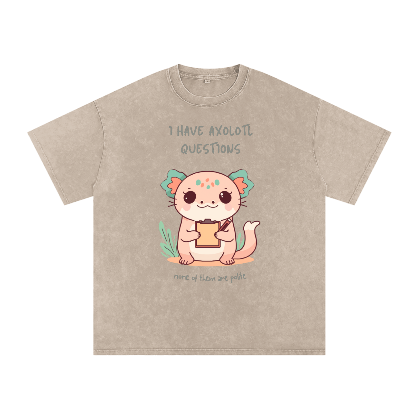 I Have Axolotl Questions | Cute Animal Oversized Washed T-Shirt