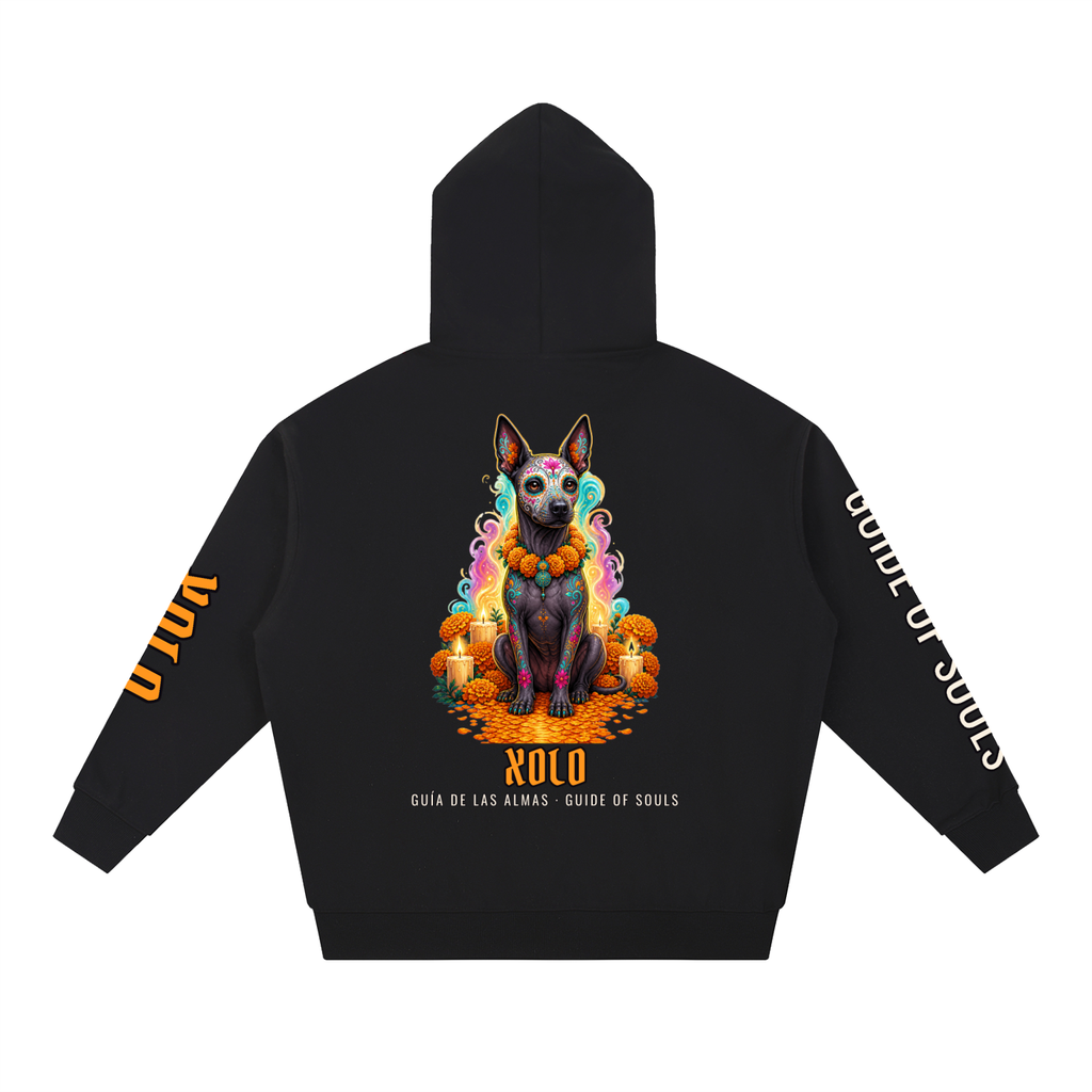 Xolo Hoodie | Xoloitzcuintle Spirit Dog Día de los Muertos Graphic Hoodie, Back & Sleeve Print