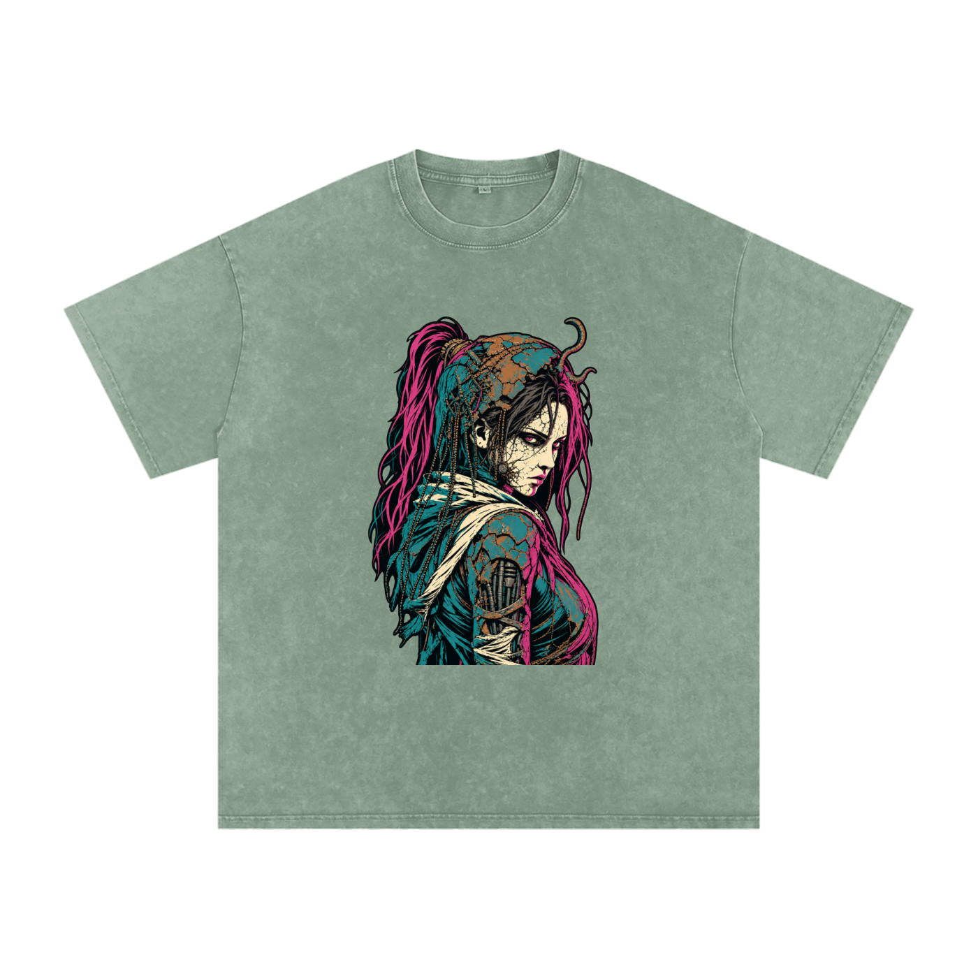 WASTELAND WARRIOR 02 | Dark Sci-Fi Snow-Washed Oversized Tee
