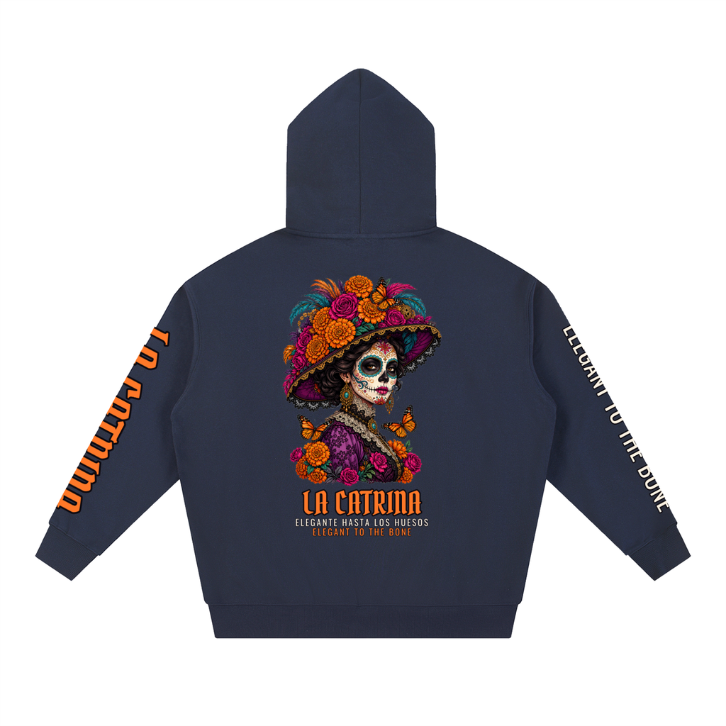 La Catrina Hoodie | Sugar Skull Catrina Día de los Muertos Graphic Hoodie, Back & Sleeve Print