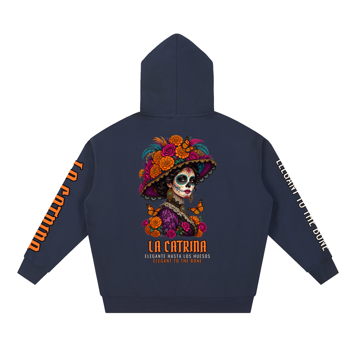 La Catrina Hoodie | Sugar Skull Catrina Día de los Muertos Graphic Hoodie, Back & Sleeve Print