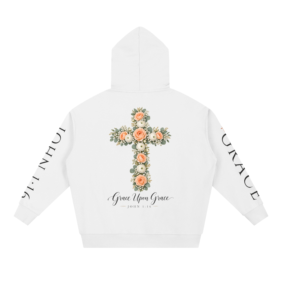 Grace Upon Grace Floral Cross Hoodie | John 1:16 Christian Sweatshirt, Wildflower Faith Gift for Women