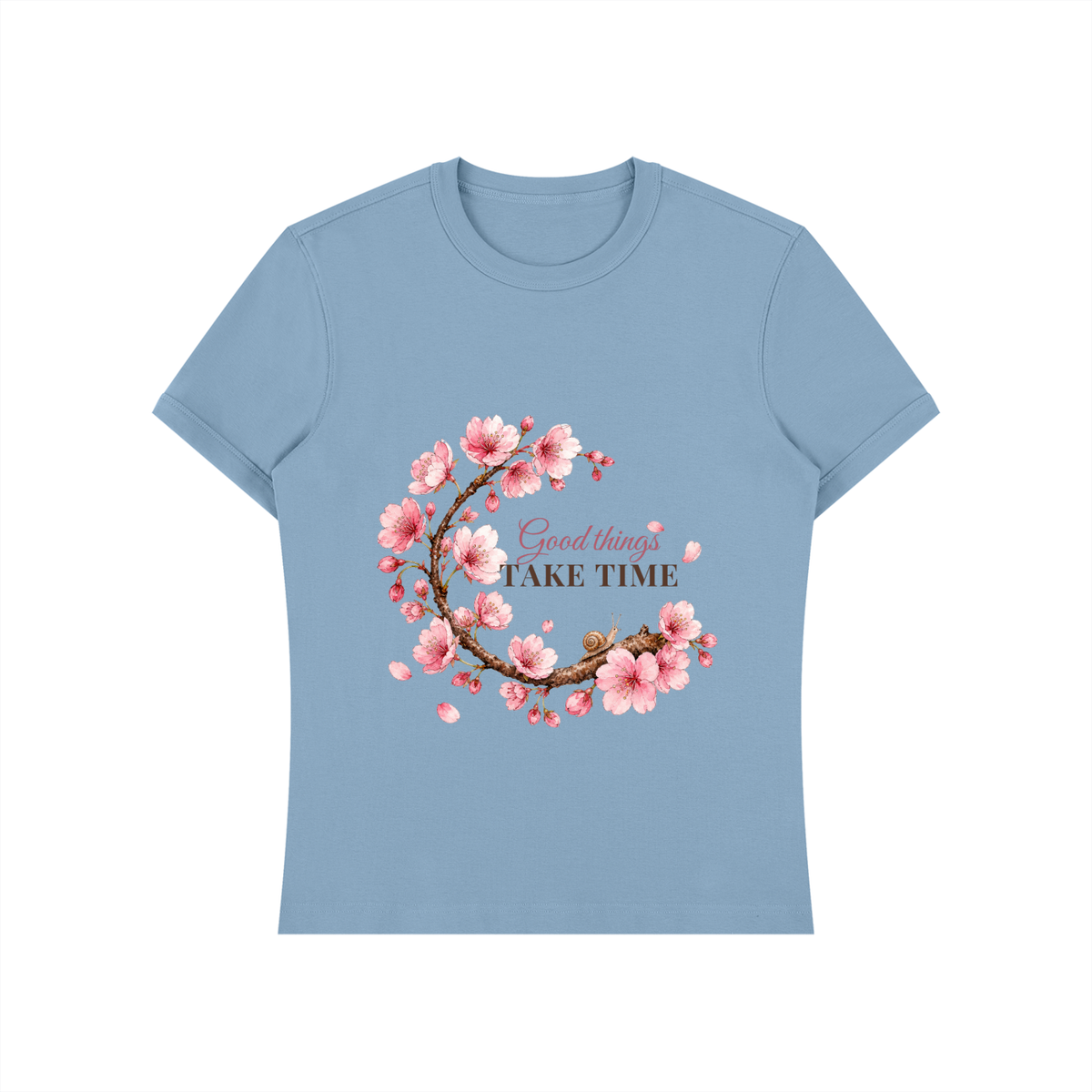 Good Things Take Time Shirt | Cherry Blossom Watercolor Graphic Tee for Women