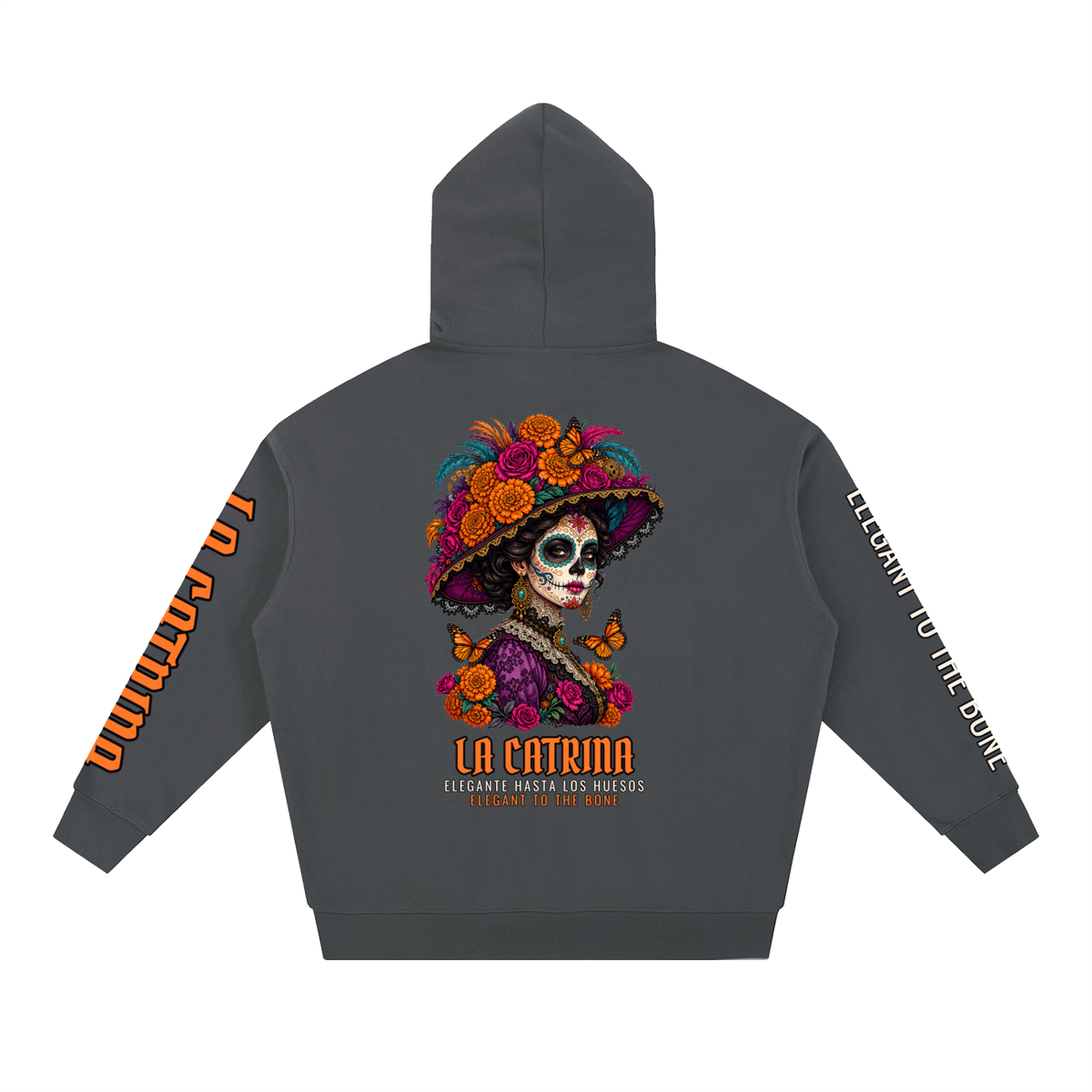 La Catrina Hoodie | Sugar Skull Catrina Día de los Muertos Graphic Hoodie, Back & Sleeve Print