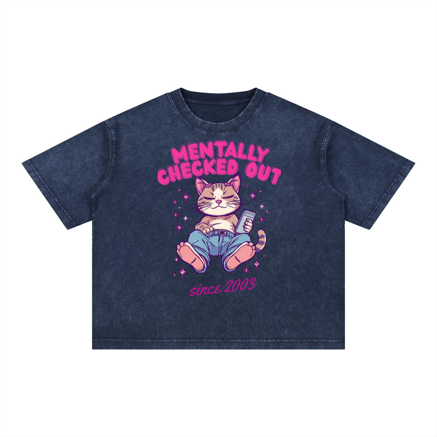 Mentally Checked Out | Funny Cat Boxy Washed T-Shirt
