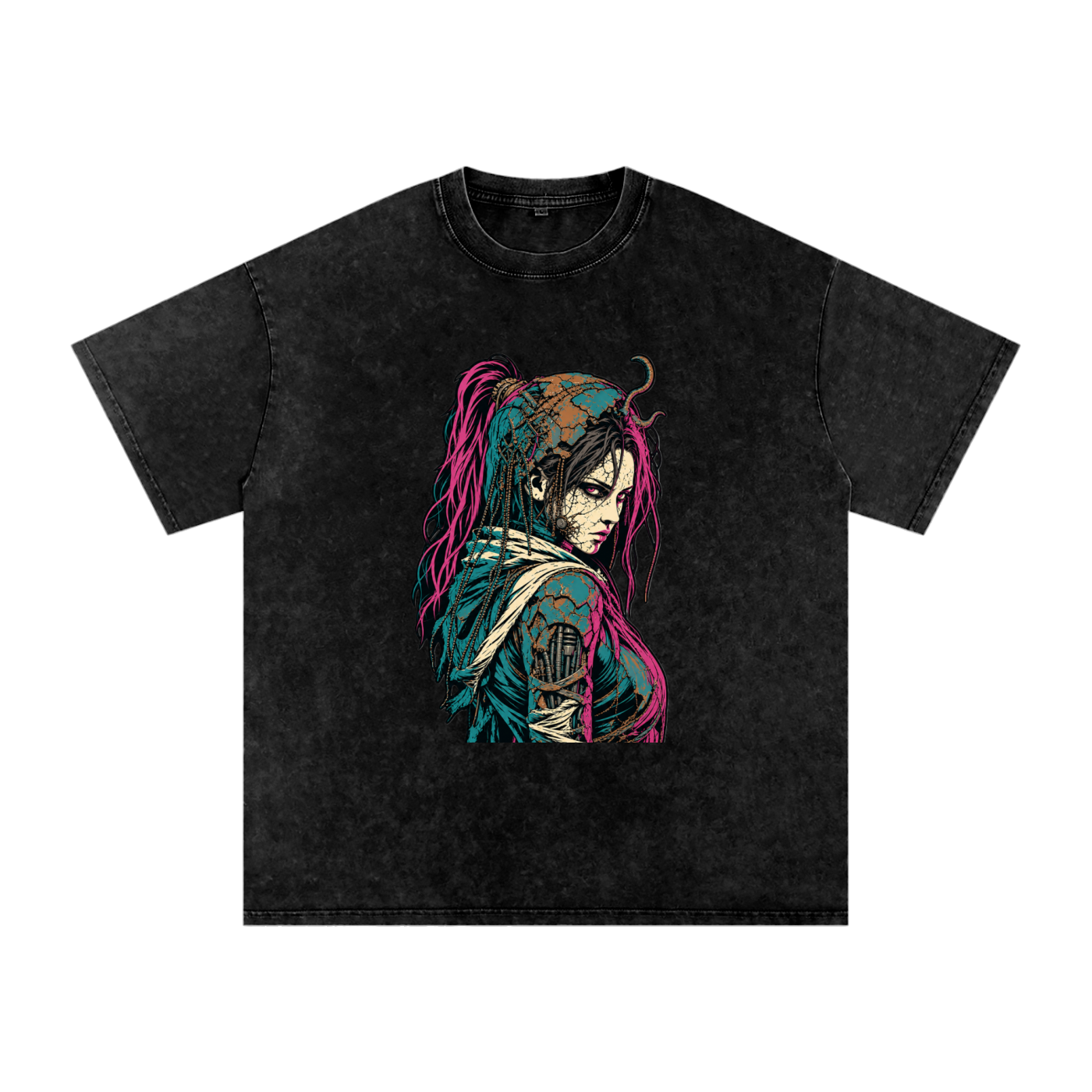 WASTELAND WARRIOR 02 | Dark Sci-Fi Snow-Washed Oversized Tee