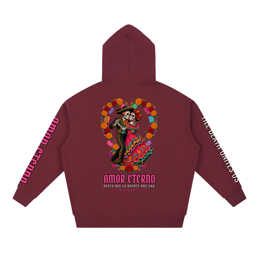 Amor Eterno Hoodie | Skeleton Couple Dancing Día de los Muertos Graphic Hoodie, Back & Sleeve Print