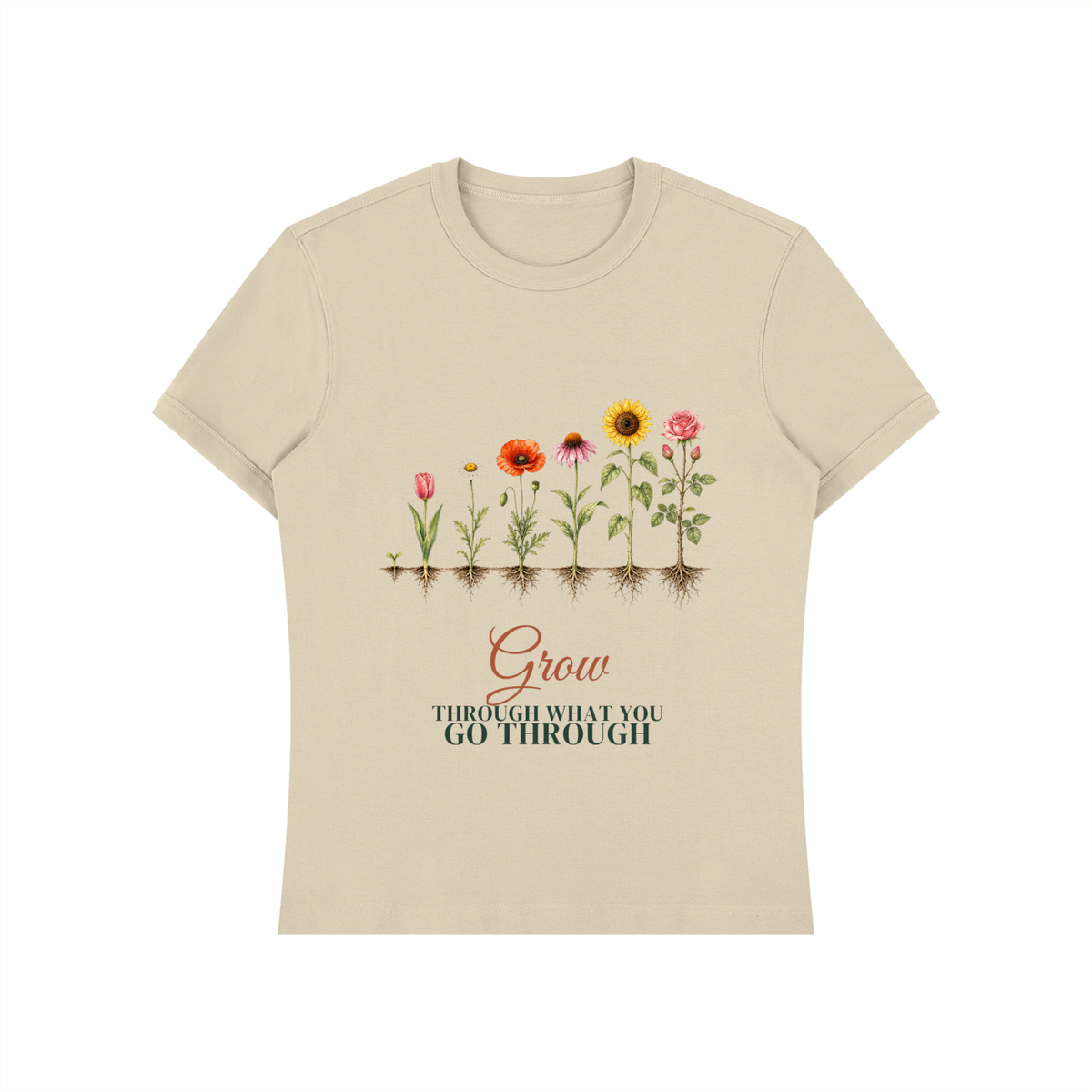 Grow Through What You Go Through Shirt | Wildflower Growth Watercolor Graphic Tee for Women