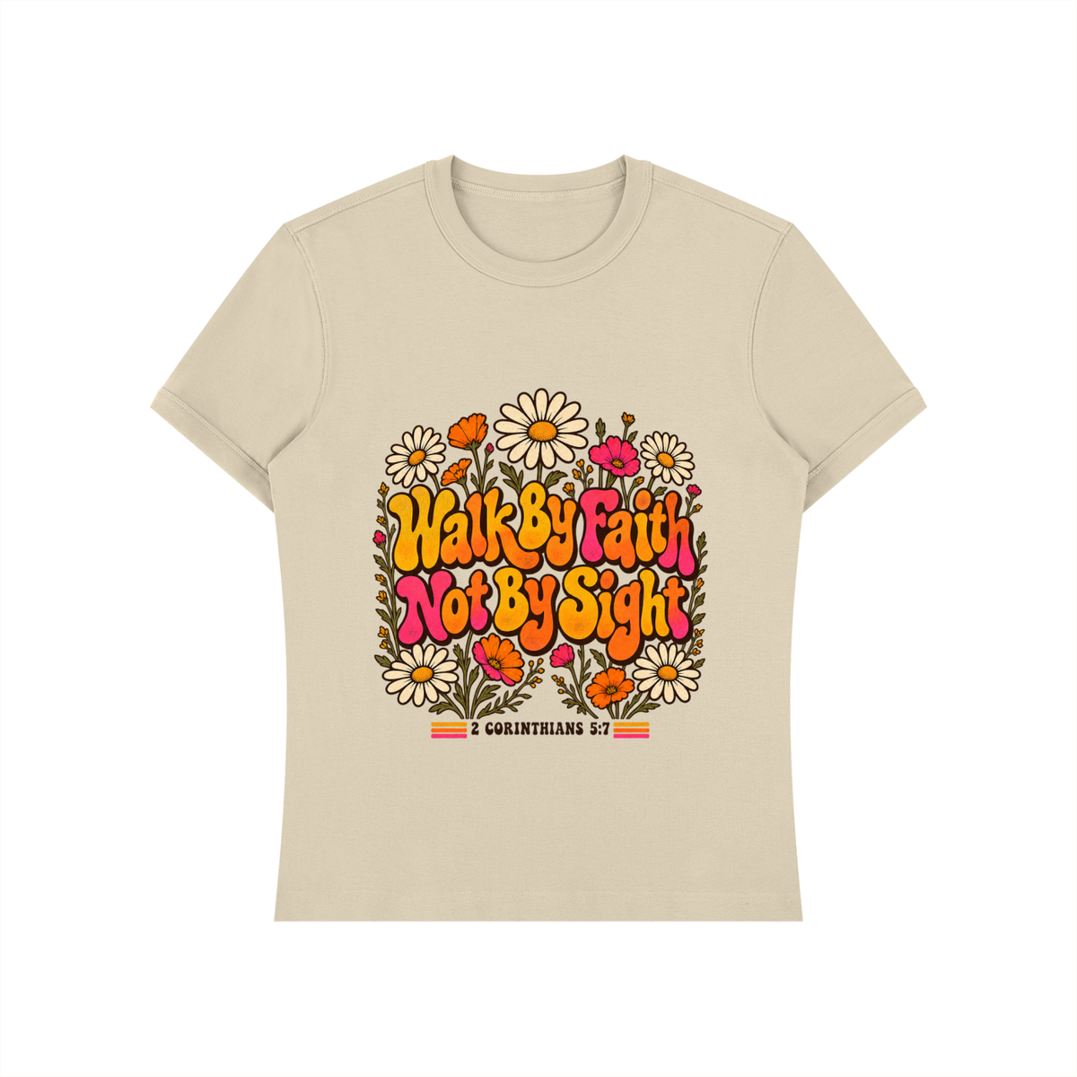 Walk By Faith Not By Sight Retro Shirt | Groovy 70s Christian Tee, 2 Corinthians 5:7 Daisy Faith Gift