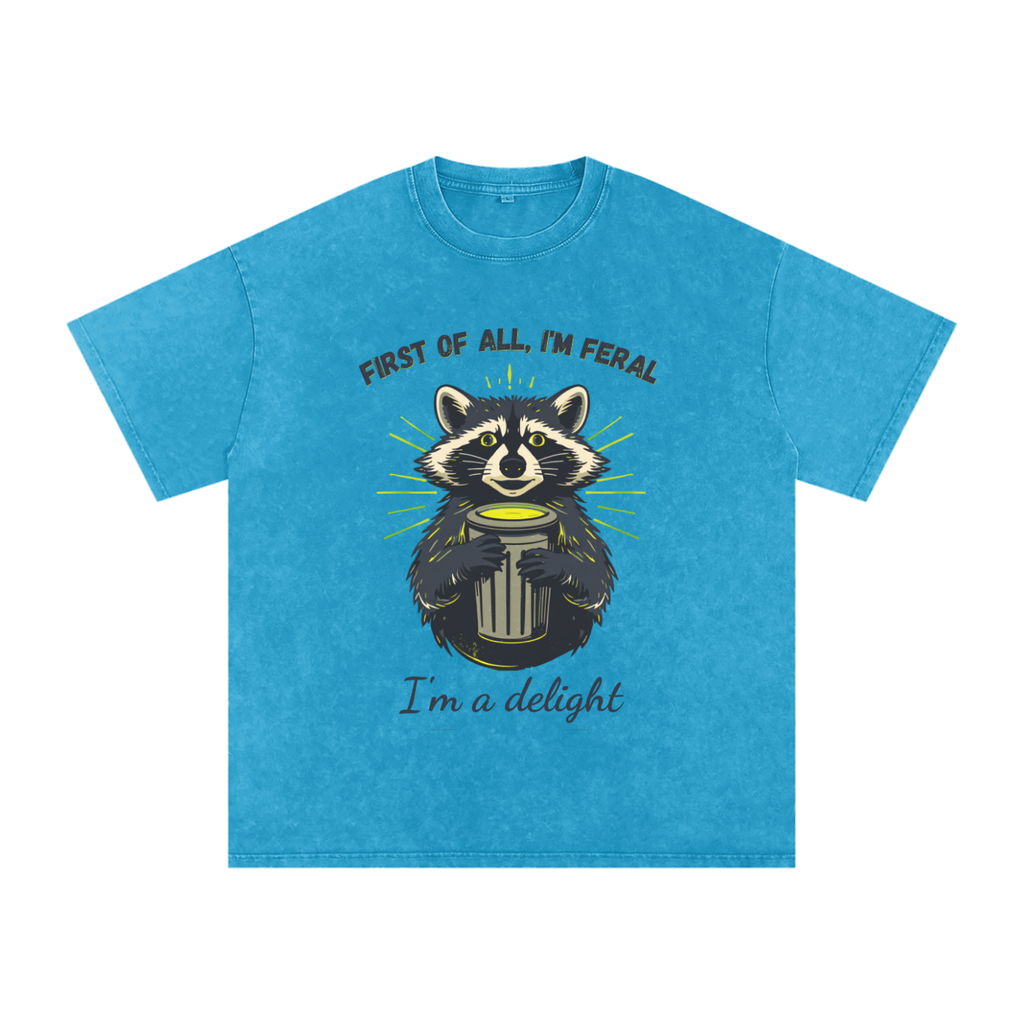 First of All I'm Feral | Raccoon Snow Washed Oversized T-Shirt