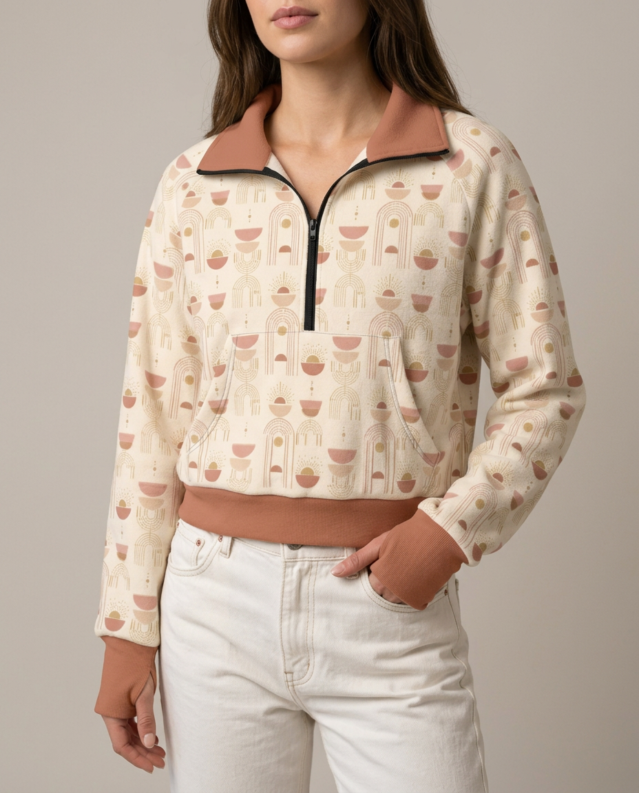 Sunrise Arches half-zip fleece pullover, studio front view