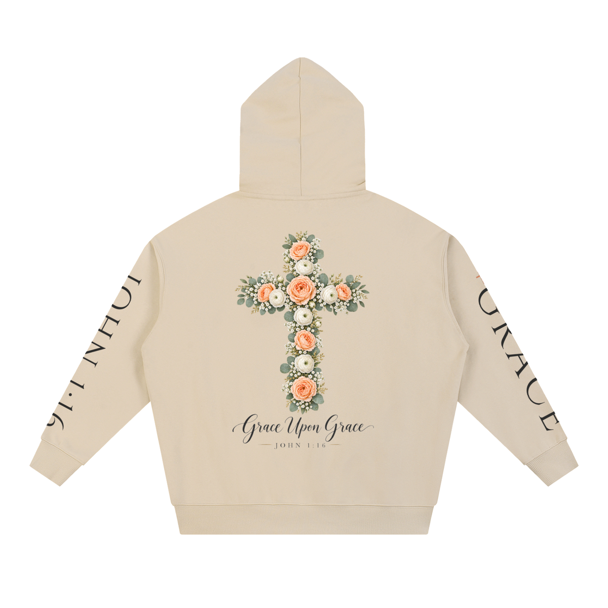 Grace Upon Grace Floral Cross Hoodie | John 1:16 Christian Sweatshirt, Wildflower Faith Gift for Women