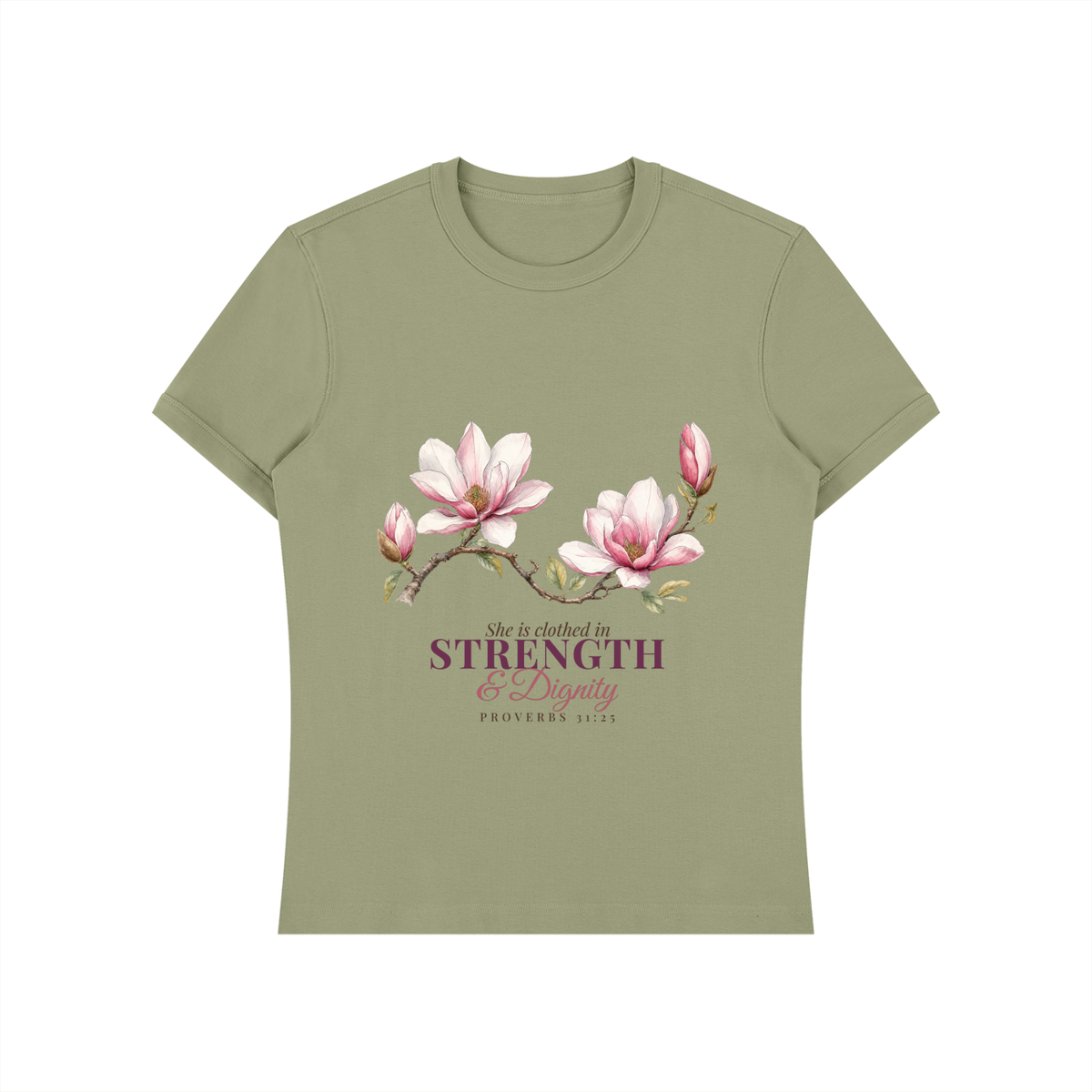 Strength and Dignity Shirt | Magnolia Proverbs 31:25 Watercolor Graphic Tee for Women