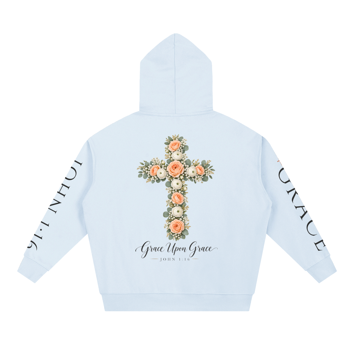 Grace Upon Grace Floral Cross Hoodie | John 1:16 Christian Sweatshirt, Wildflower Faith Gift for Women