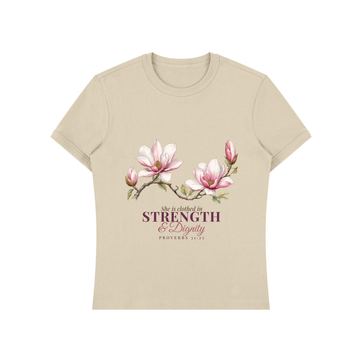 Strength and Dignity Shirt | Magnolia Proverbs 31:25 Watercolor Graphic Tee for Women