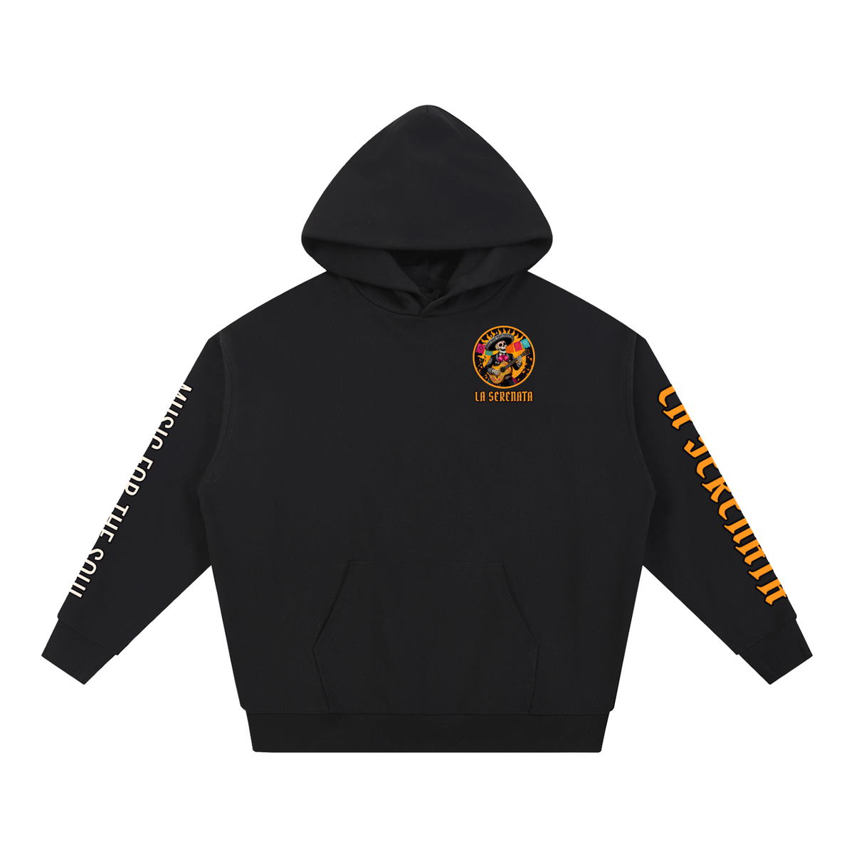 La Serenata Hoodie | Skeleton Mariachi Día de los Muertos Graphic Hoodie, Back & Sleeve Print