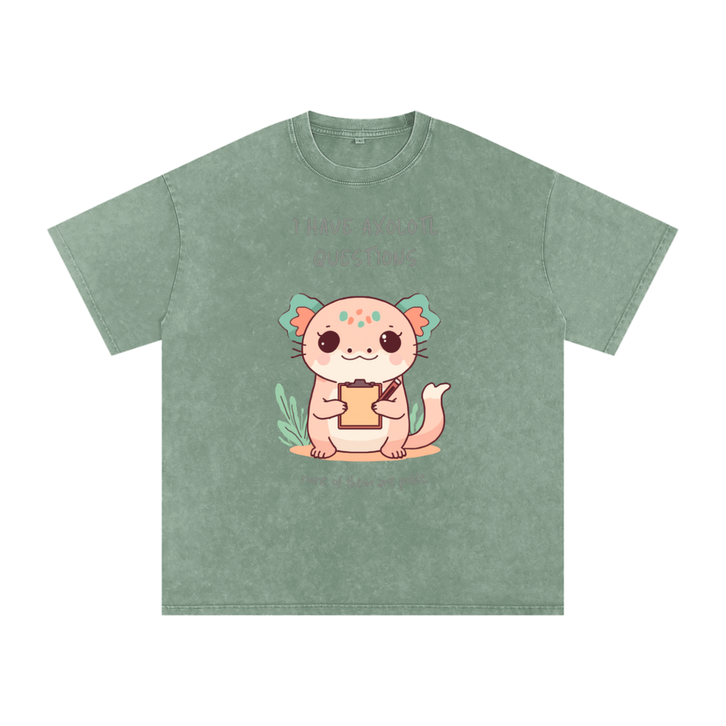 I Have Axolotl Questions | Cute Animal Oversized Washed T-Shirt